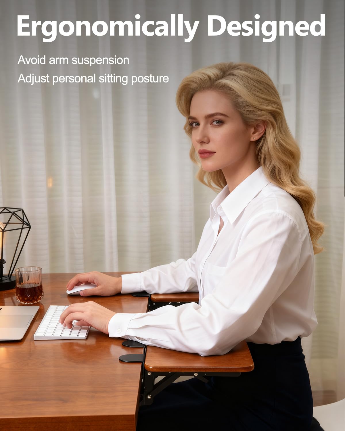 nediea Ergonomic Desk Extender Tray, 8.2"x7.6" Table Mount Arm Wrist Rest Shelf, 90° Foldable Elbow Support, Clamp on Computer Arm Rest for Desk, Office & Home Use, Wood