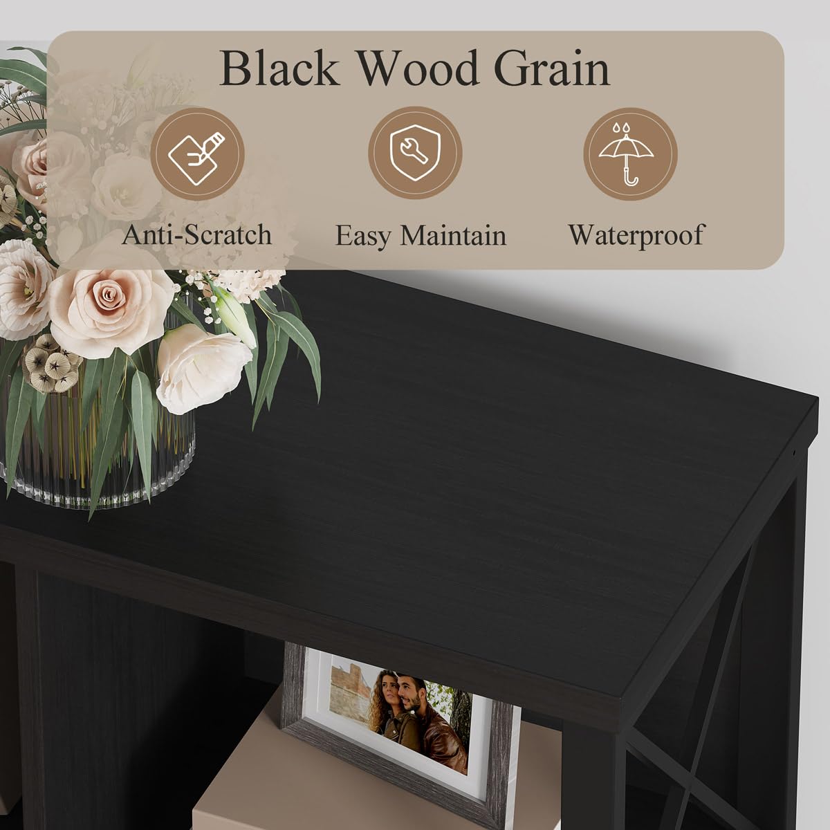 FATORRI 6 Cube Storage Organizer with Storage, Modern 4-Tier Bookshelf with X-Shaped Metal Frame, Black Wood Bookcase for Living Room, Home Office, Bedroom, Easy Assembly