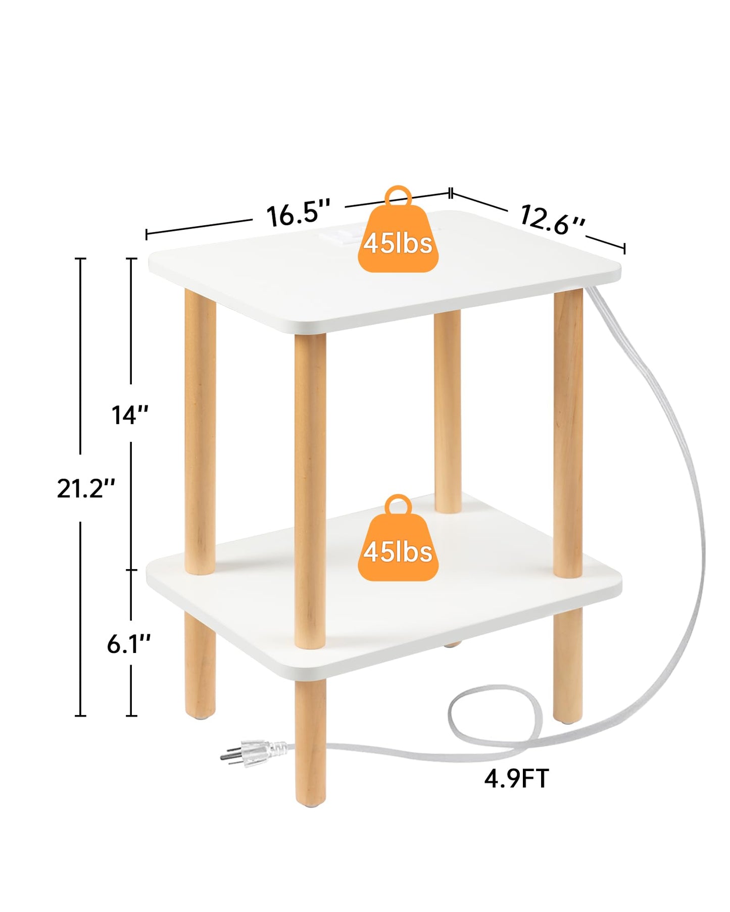 FORAOFUR End Table with Charging Station, End Tables with USB Ports and Outlets, Small Side Table for Living Room, Bedroom & Office, Two-Tier Narrow Side Table, Easy Assembly
