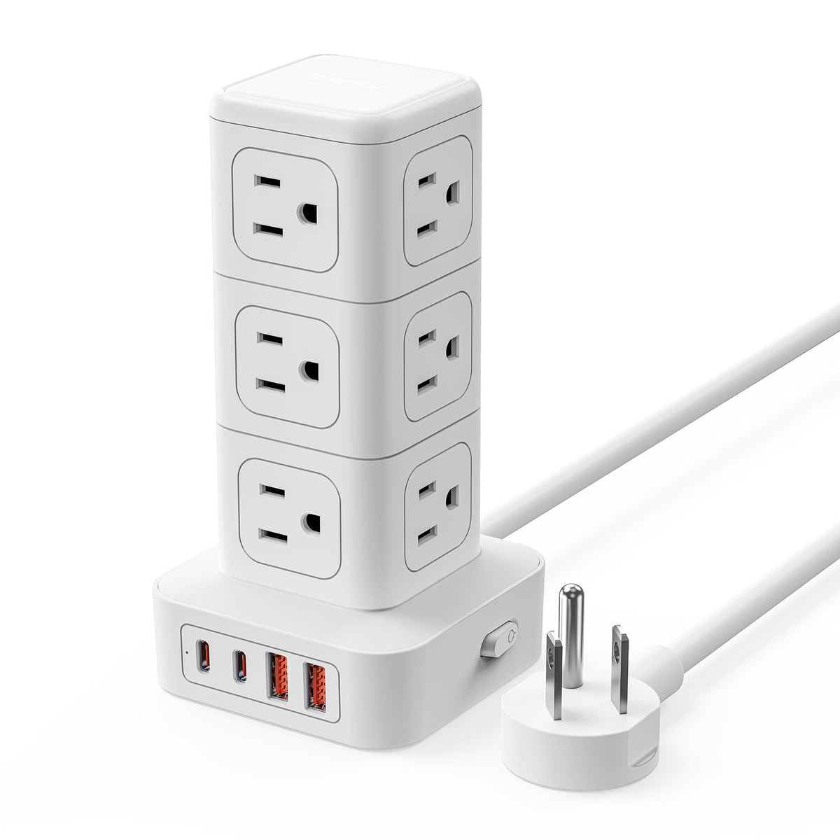 ORICO Tower Power Strip with Surge Protection, Charging Station Tower with 12 AC Outlets 4 USB Ports (2 USB C), Space Saving Design, 5FT Tower Extension Cord for Home, Office, Dorm - TPP20