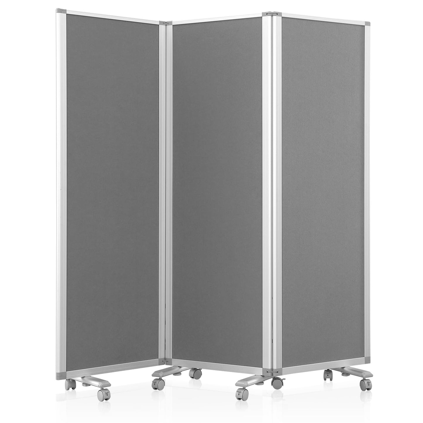 SWANCROWN Folding Office Partition 3-Panel Room Divider 71x71 in, Sliding Privacy Screen Portable Temporary Wall for Cubicle, Studio & Home Office, Soundproof Grey Felt