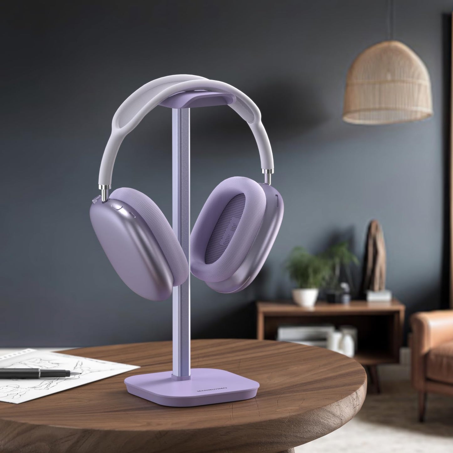 MANMUVIMO Headphone Stand, Desktop Headset Holder (Purple) Heavy Base Desk Earphone Stand Aluminum Gaming Headset Hanger Rack for AirPods Max, AirPods, AirPods Pro, Beats, Bose
