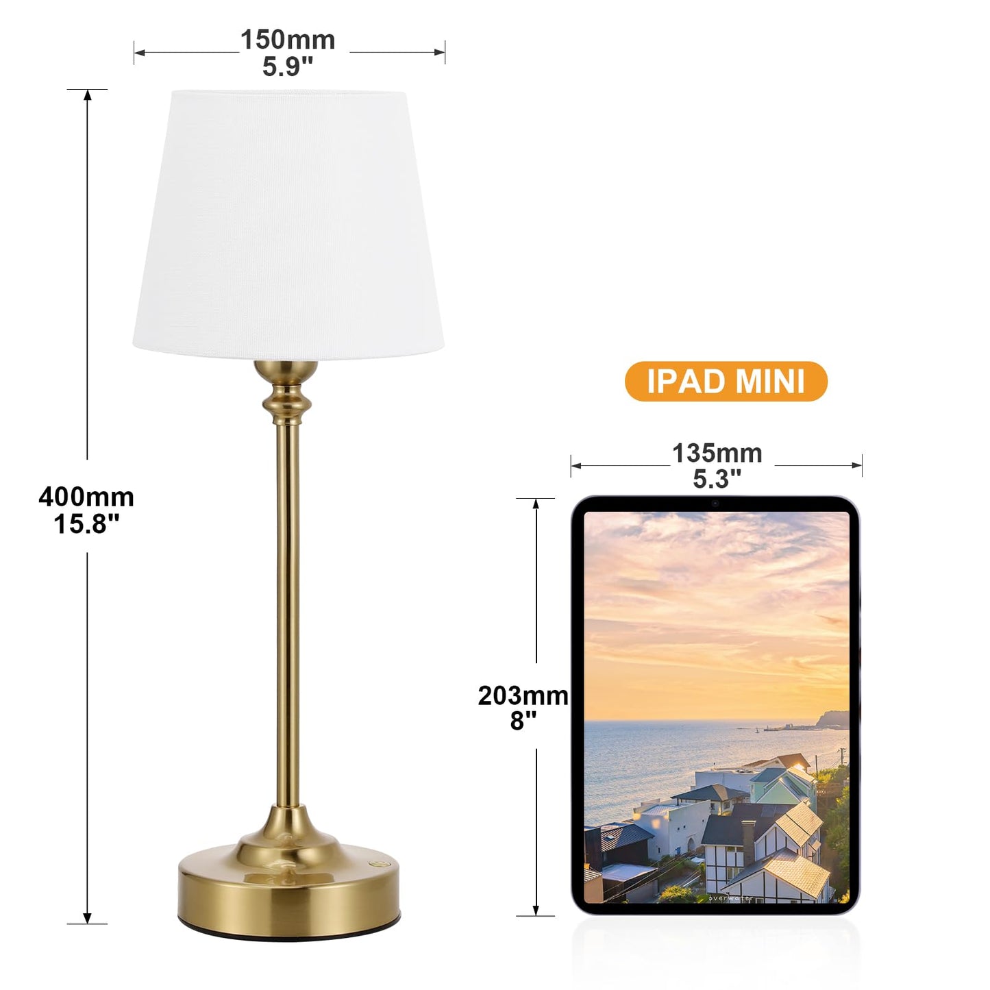 Cordless Table Lamp Rechargeable Gold - 1 Pack Brass 4000mAH Battery Operated Lamp for Decor, 3000K Stepless Dimming Touch Control Wireless Lamp for Bedroom, Dining Table, Counter, Living Room