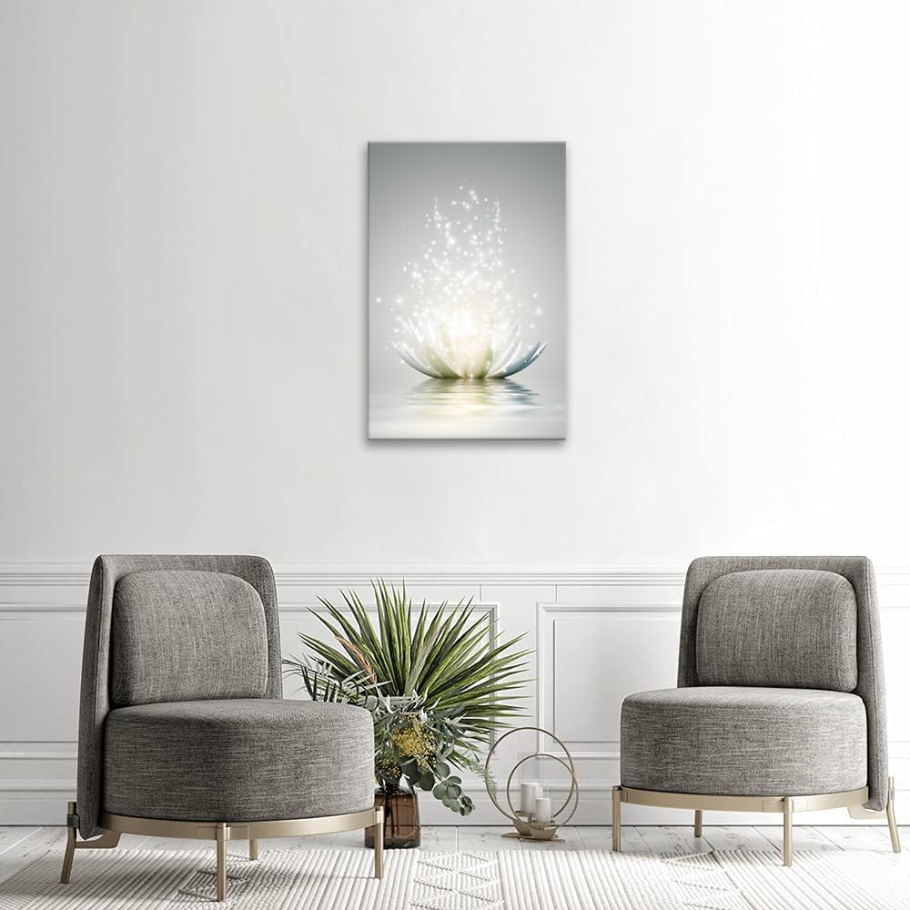 Lotus Floral Canvas Prints Art for Zen Office Decor Wall Art Meditation Pictures Modern Artwork Painting Framed Ready to Hang(16x24inch)