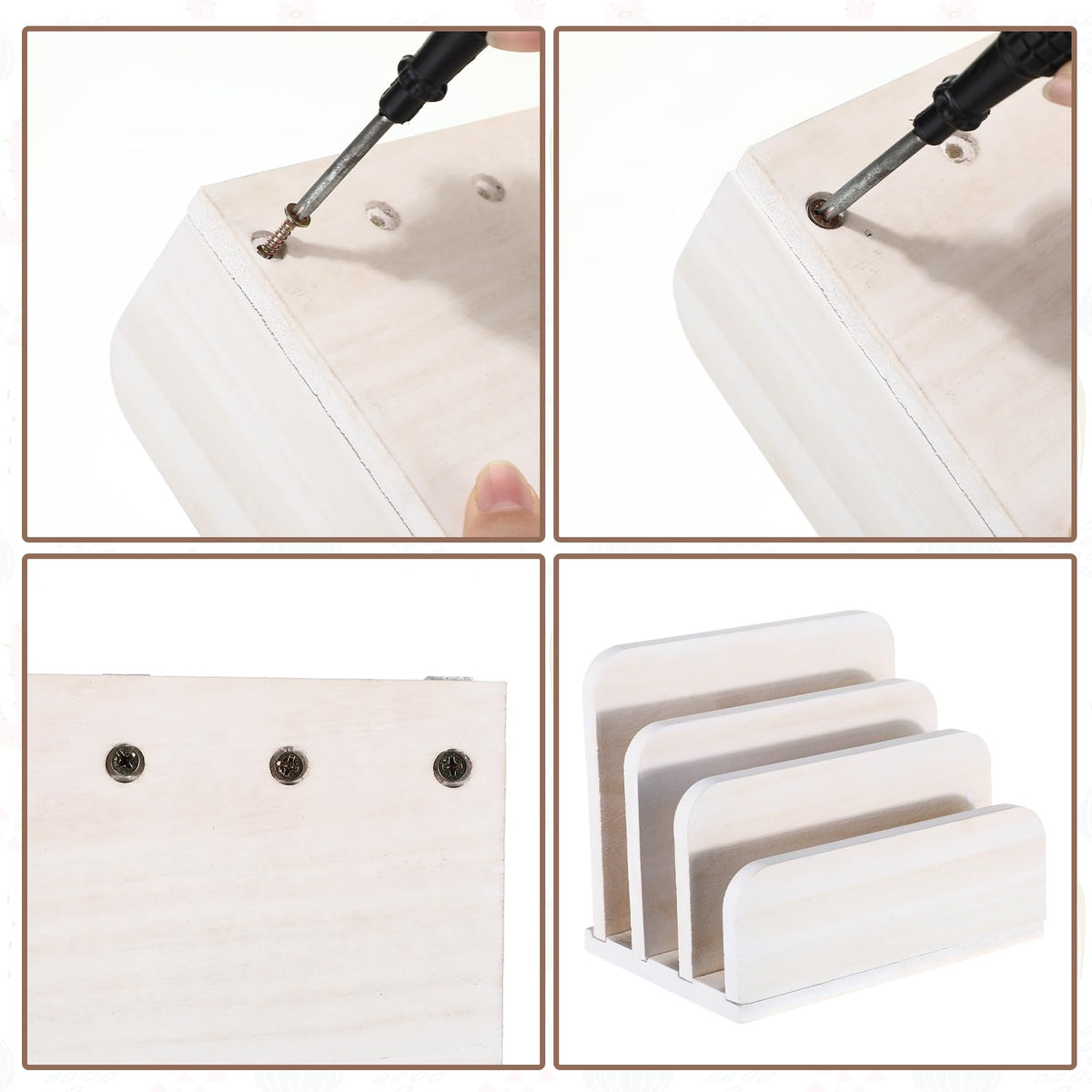 Briwooody Wooden Mail Organizer 3 Slots Mail Holder for Desk Wood File Paper Letter Holder for Letter Envelope Filing Cell Phone Document Storage, Organizer Tray for Office and Home(White)