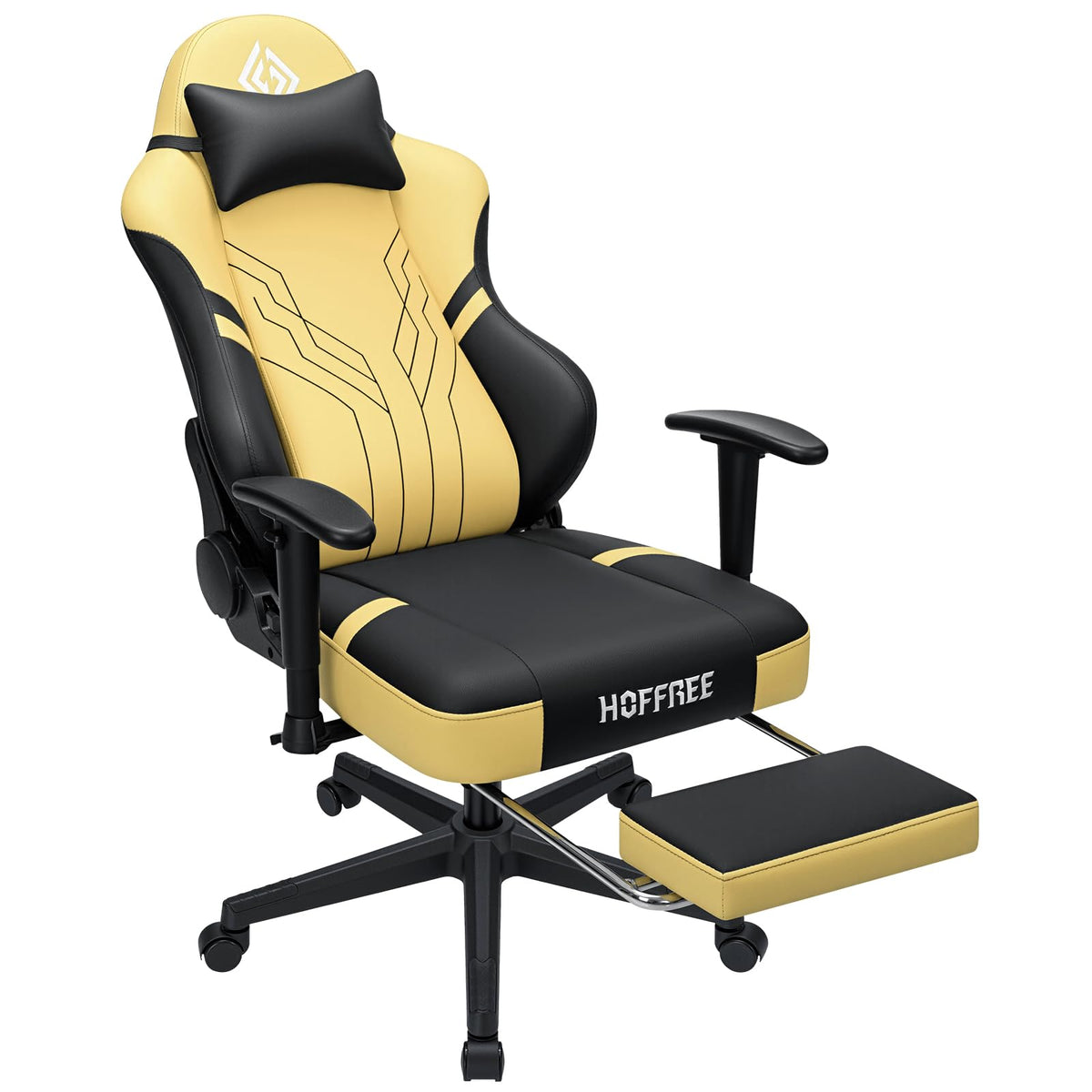 HOFFREE Gaming Chair with Footrest 160° Reclining Computer Chair with 15° Rocking Function Ergonomic Game Chairs for Adults 400lbs Home Office Compueter Desk Chair with 2D Armrests Yellow and Black