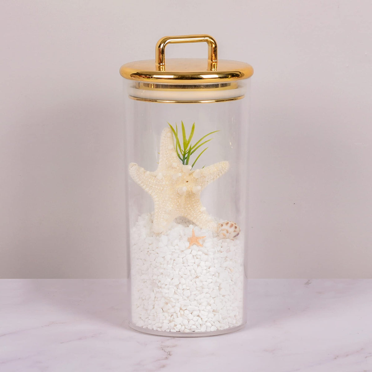 32 oz Large Acrylic Storage Apothecary Jar with Gold Airtight Lid | Bathroom Vanity Organizer Containers | Ideal Decorative Canisters for Shells, Bath Salt, Grains, Cotton Ball, Flossers