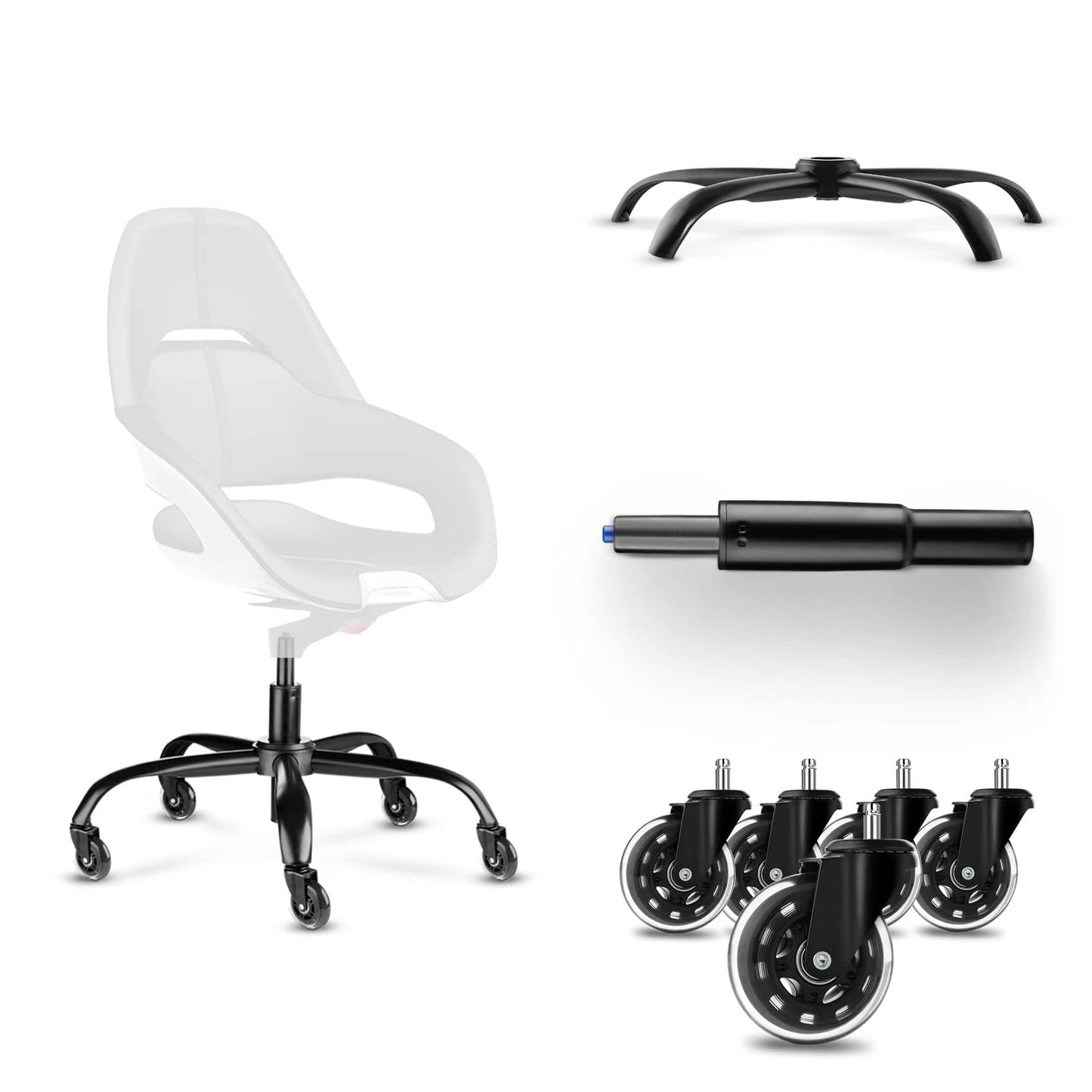 MASTERY MART Office Chair Base Replacement Bundle – Heavy Duty 352 lbs, Smooth Rolling on All Floors, Swivel Base with Caster Wheels & Gas Lift Cylinder, 4.7'' Travel Length