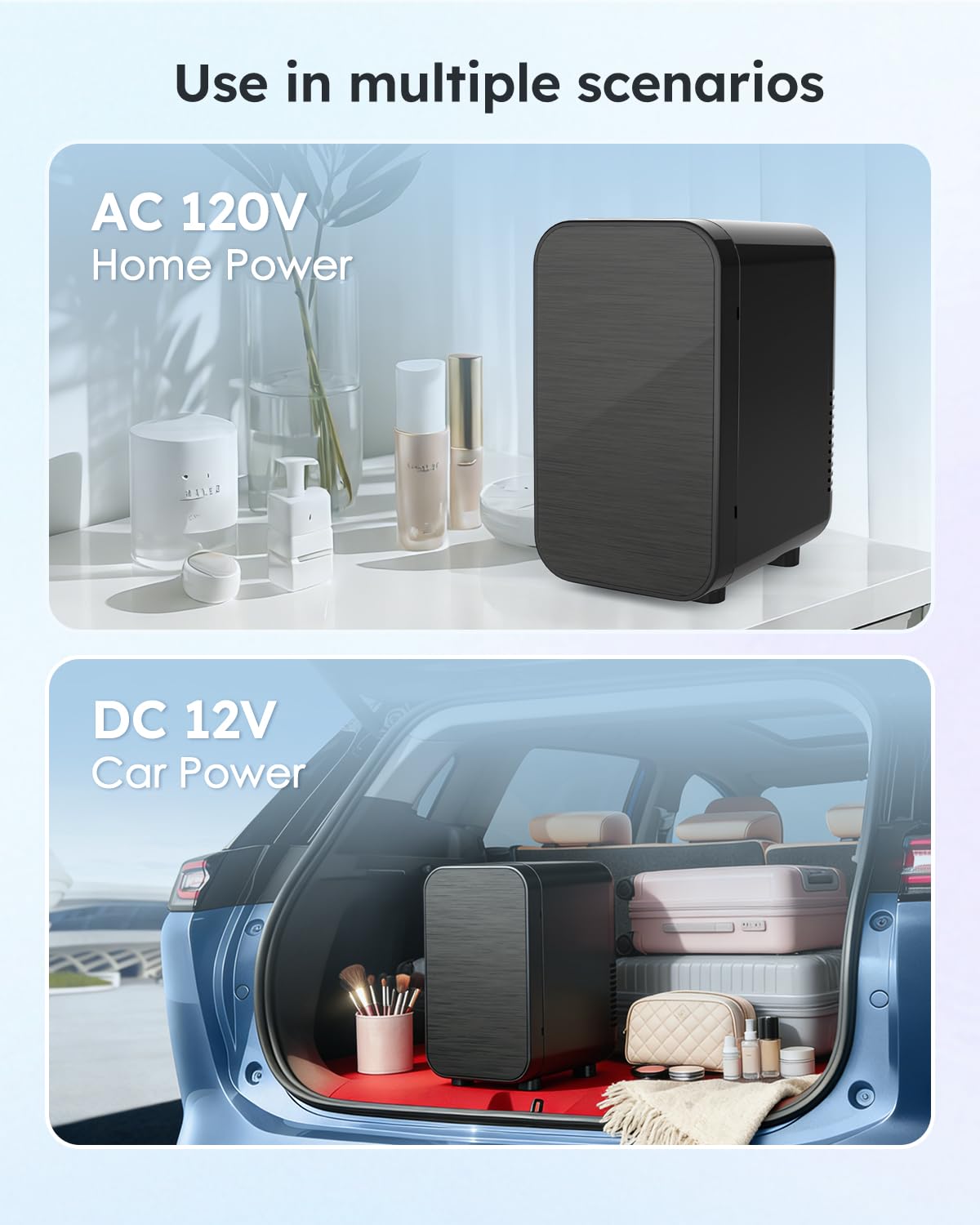 FANSEXPERT Skincare Fridge with Glass Panel, 6L Mini Fridge for Home/Car, AC/DC Portable Thermoelectric Cooler and Warmer, Makeup Mini Compact Refrigerator for Skincare Cosmetics Food Drinks (Black)