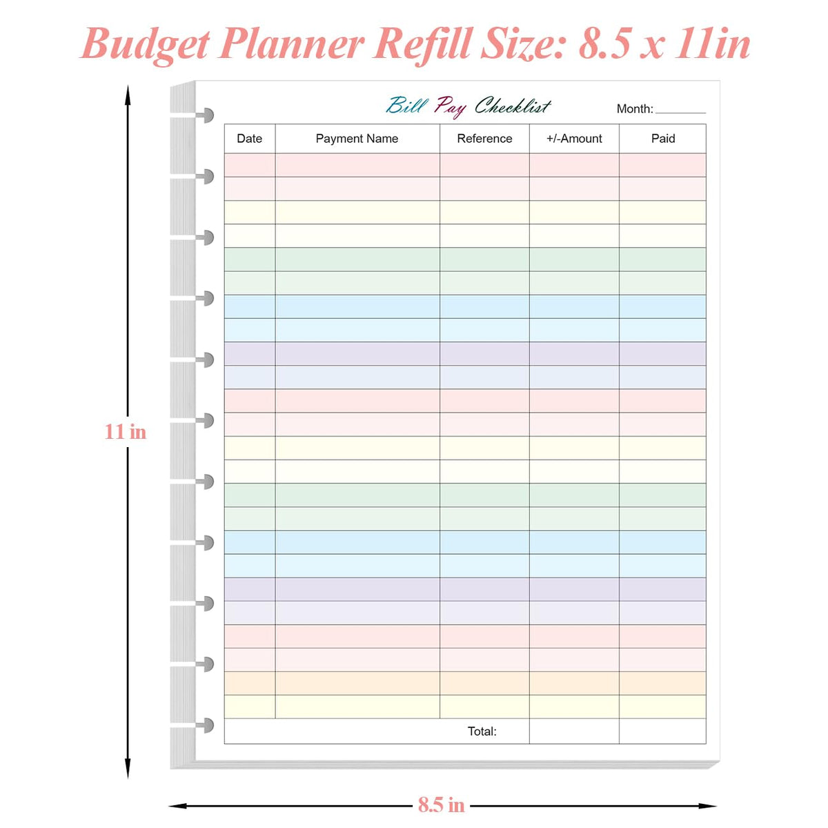 A4 TUL Bill Payment Checklist Refills - 50 Sheets/100 Pages Letter Size Monthly Budget Forms for 11-Disc Discbound Budget Planners, 8.5" x 11"