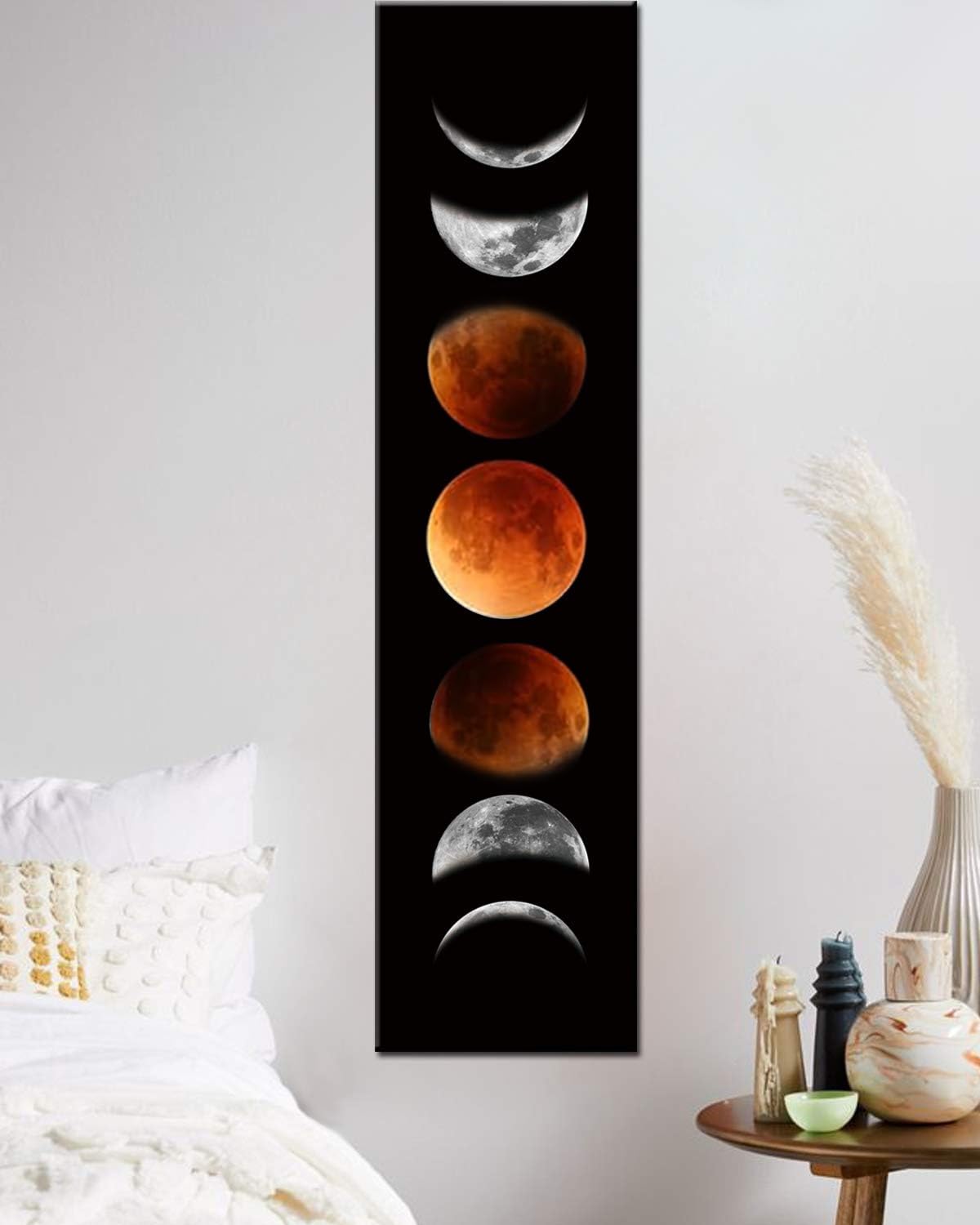 Ohhvvow Moon Phase Wall Art Painting, 47L x 11.8W Black and Tawny Modern Abstract Canvas Wall Art Painting for Living Room Bedroom Decor, Contemporary Artwork for Home Office, Unframed