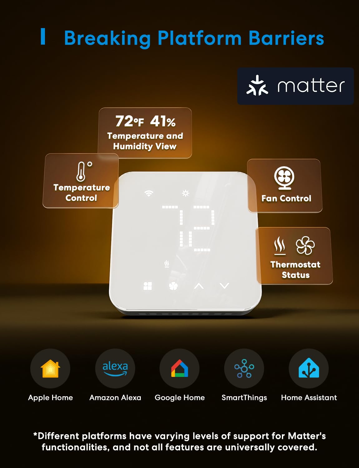 meross Smart Thermostat for Home, WiFi Thermostat Works with Matter, Alexa, Apple Home, Google Assistant, App & Voice Control, 7x24h Scheduling, Energy Saving, C-Wire Required