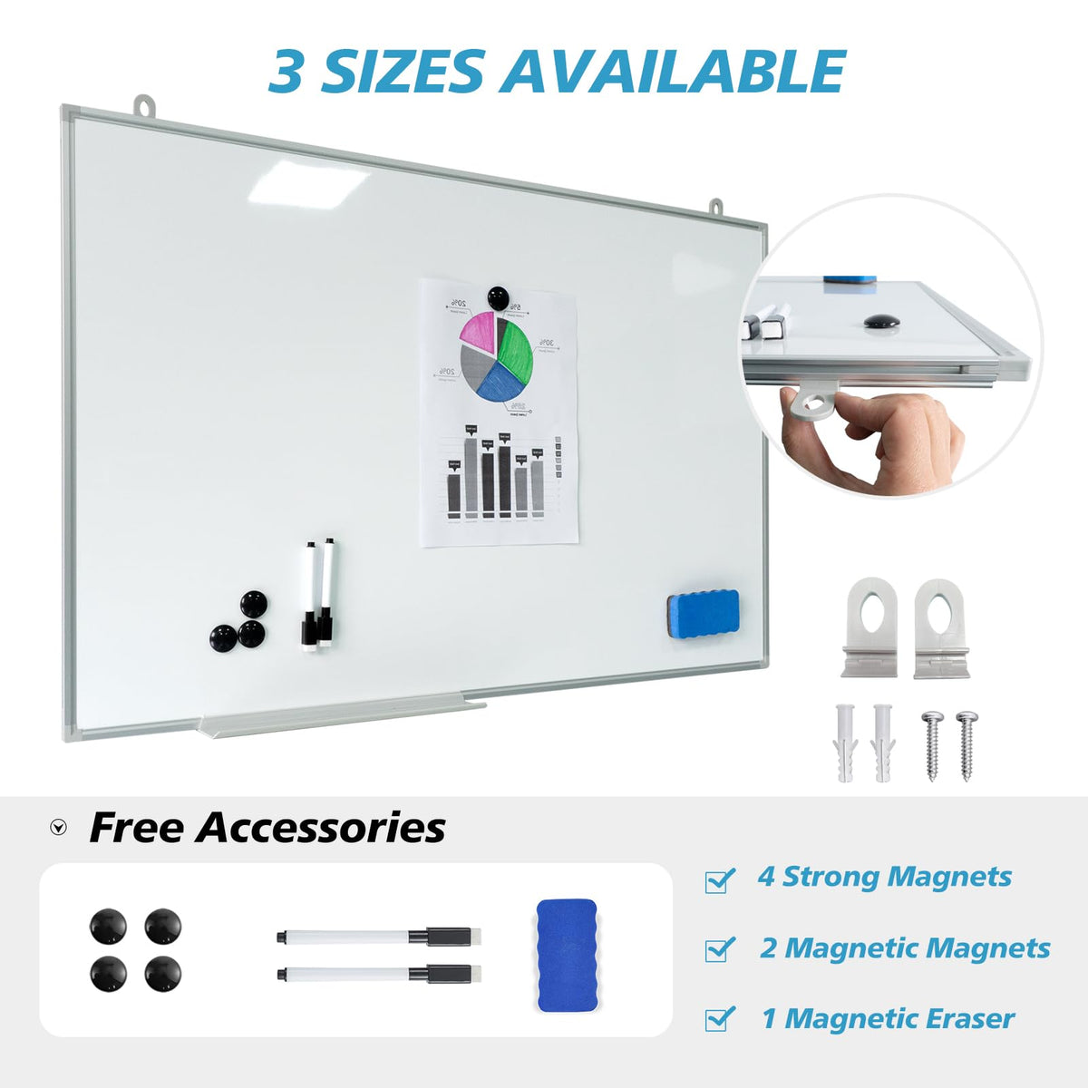 Magnetic Writeboard 24X36 Dry Erase Board Hanging & Wall Mounted Whiteboard S Aluminium Frame Message Boards for Home, School, Office, Kitchen