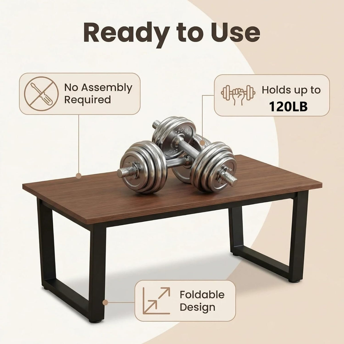 kiwonlonker Walnut Folding Coffee Table: 35.5in Rustic Industrial Coffee Table, No Assembly Required, Modern Minimalist & Easy Storage Compact Design for Living Room, Bedroom, Home Office, Brown