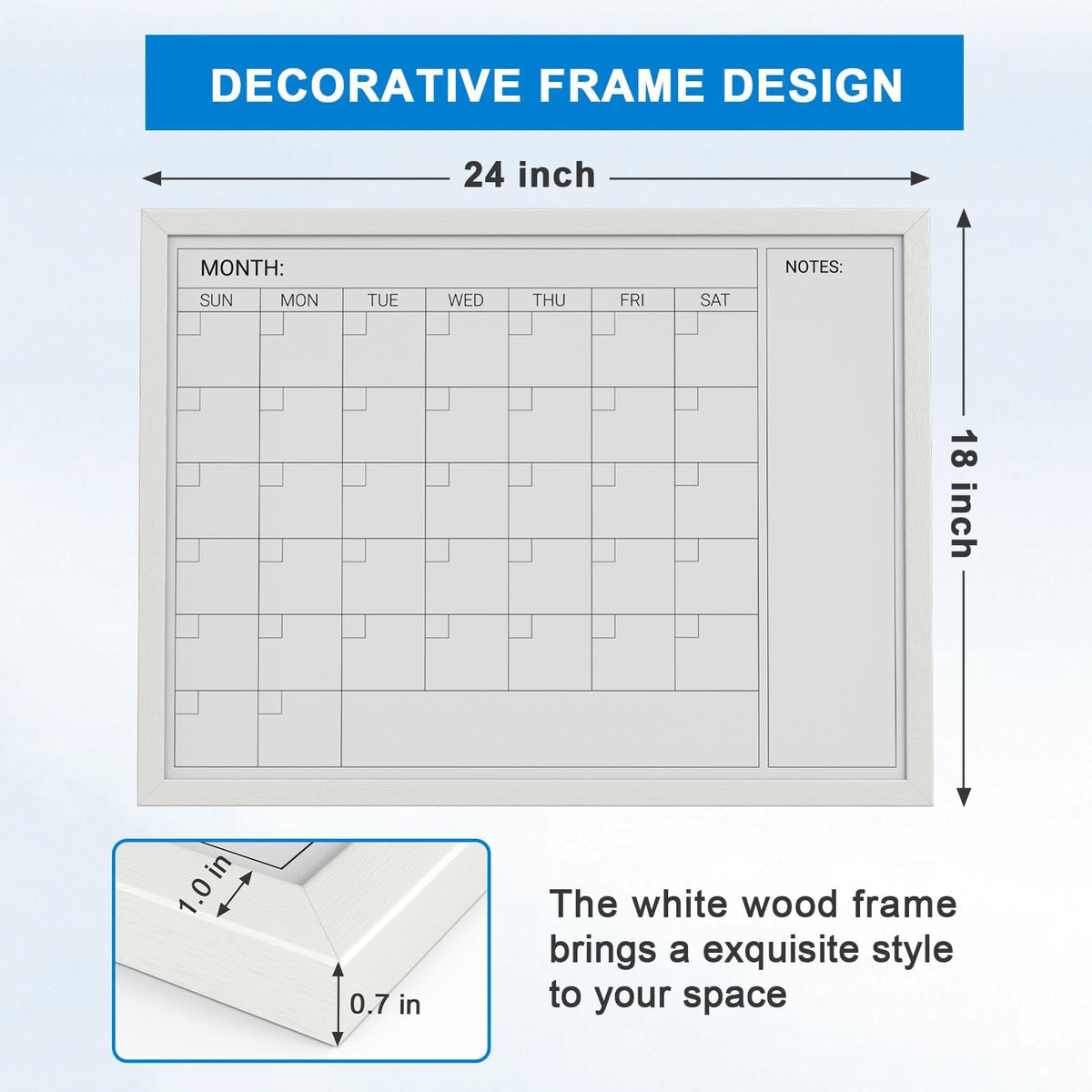 Comix Dry Erase Calendar for Wall, Magnetic Calendar Whiteboard with White Wood Frame, 24 * 18 inches Decorative Planner Board for Office, Kitchen, School, Home