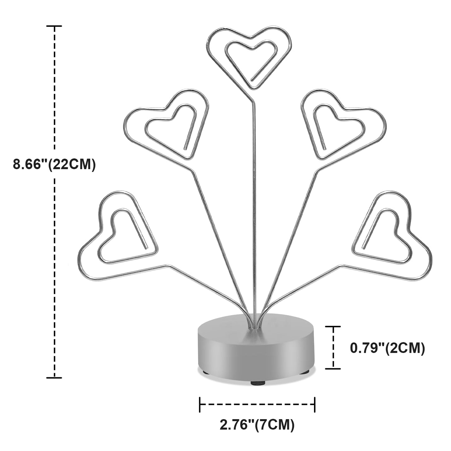 FaitAtten Desktop Heart-Shaped Photo Tree Style Holders Round Base,5-Branch Family Picture Frame Clips Holder Desk Card Display Stand for Christmas,Wedding, Birthday Party,Gift Silver