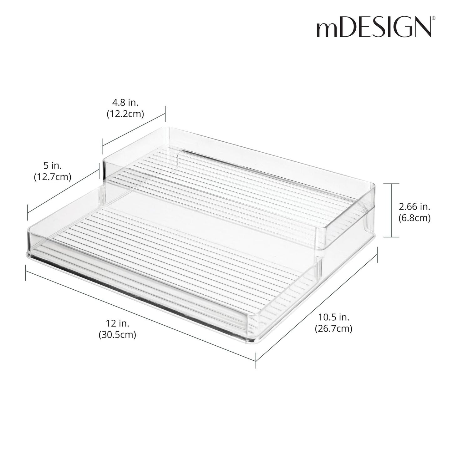 mDesign Plastic Kitchen Food Storage Organizer Shelves, Spice Rack Holder for Cabinet, Cupboard, Countertop, Pantry - Holds Jars, Baking Supplies, Canned Food - 2 Levels - 2 Pack - Clear