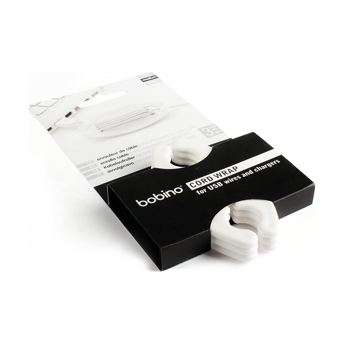 Bobino Cord Wrap - Medium - 3 Piece Pack - White - Stylish Cable and Wire Management / Organizer