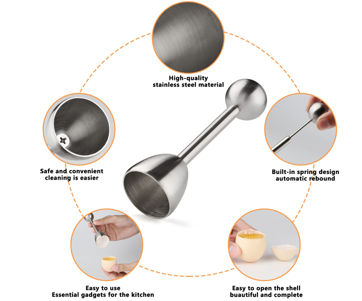 Egg Cups for Soft Boiled Eggs Holder - Egg Cracker Topper Tool Set Includes 4 Egg Cups, 4 Egg Spoons, 1 Egg Cracker Topper Perfect Egg Cutter Tool for Breakfast