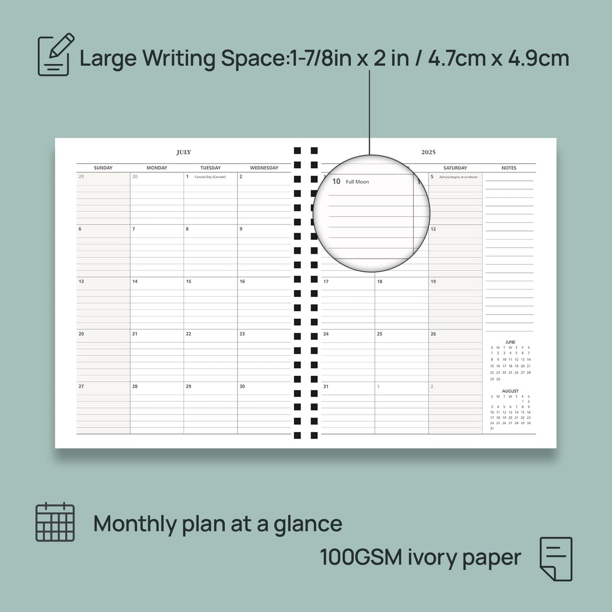 POPRUN Teacher Planner 2025-2026, (Letter Size - 8.5'' x 11'') Academic Lesson Planner (July 2025 - June 2026), with Monthly Tabs, Thick Papers, 2-Sided Pocket, Leather for Teachers, Turquoise Green