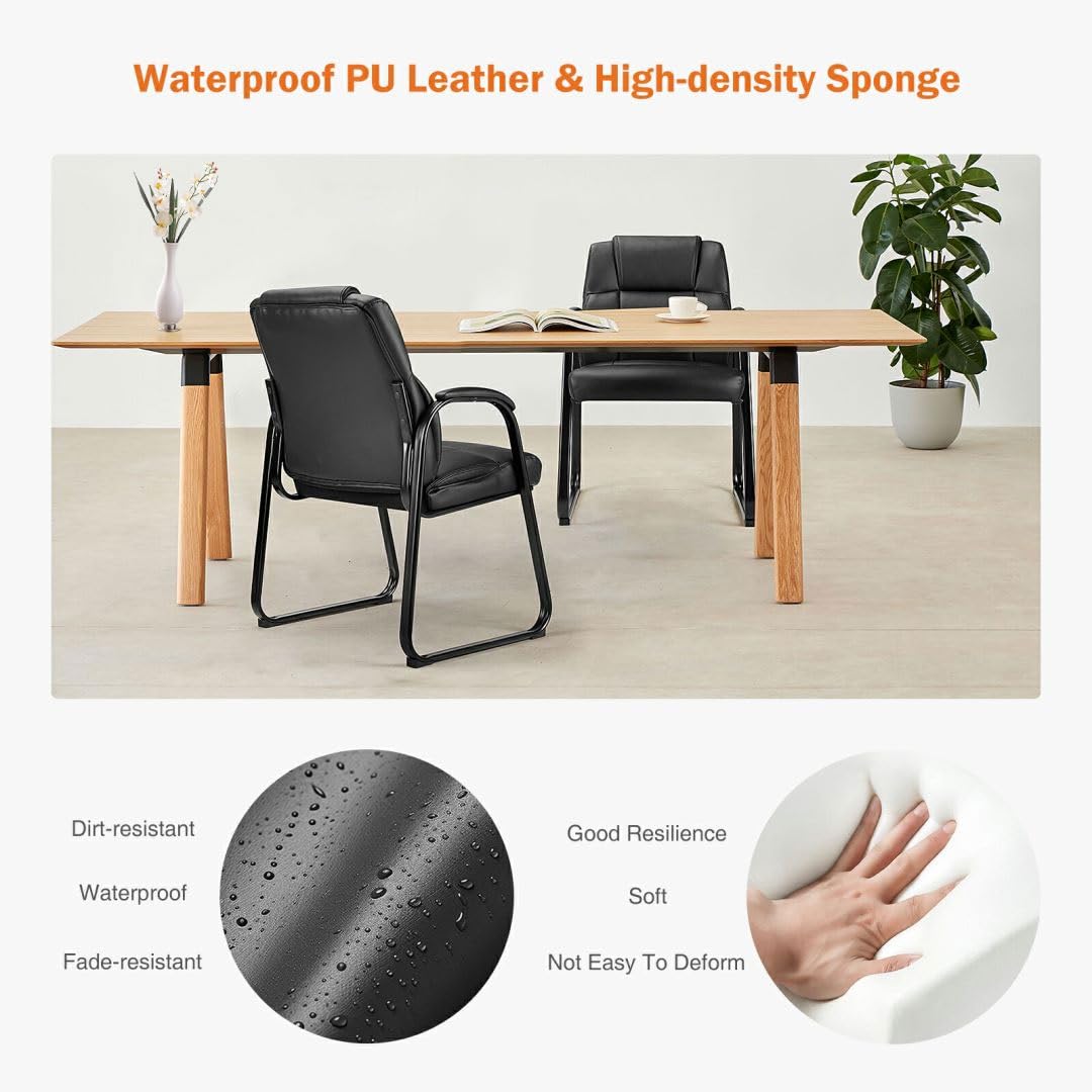 UOCFYK PU Leather Conference Room Chair, Tall Back Chairs with with Padded Arms and No Wheels, Guest Chair for Reception Waiting Room Black