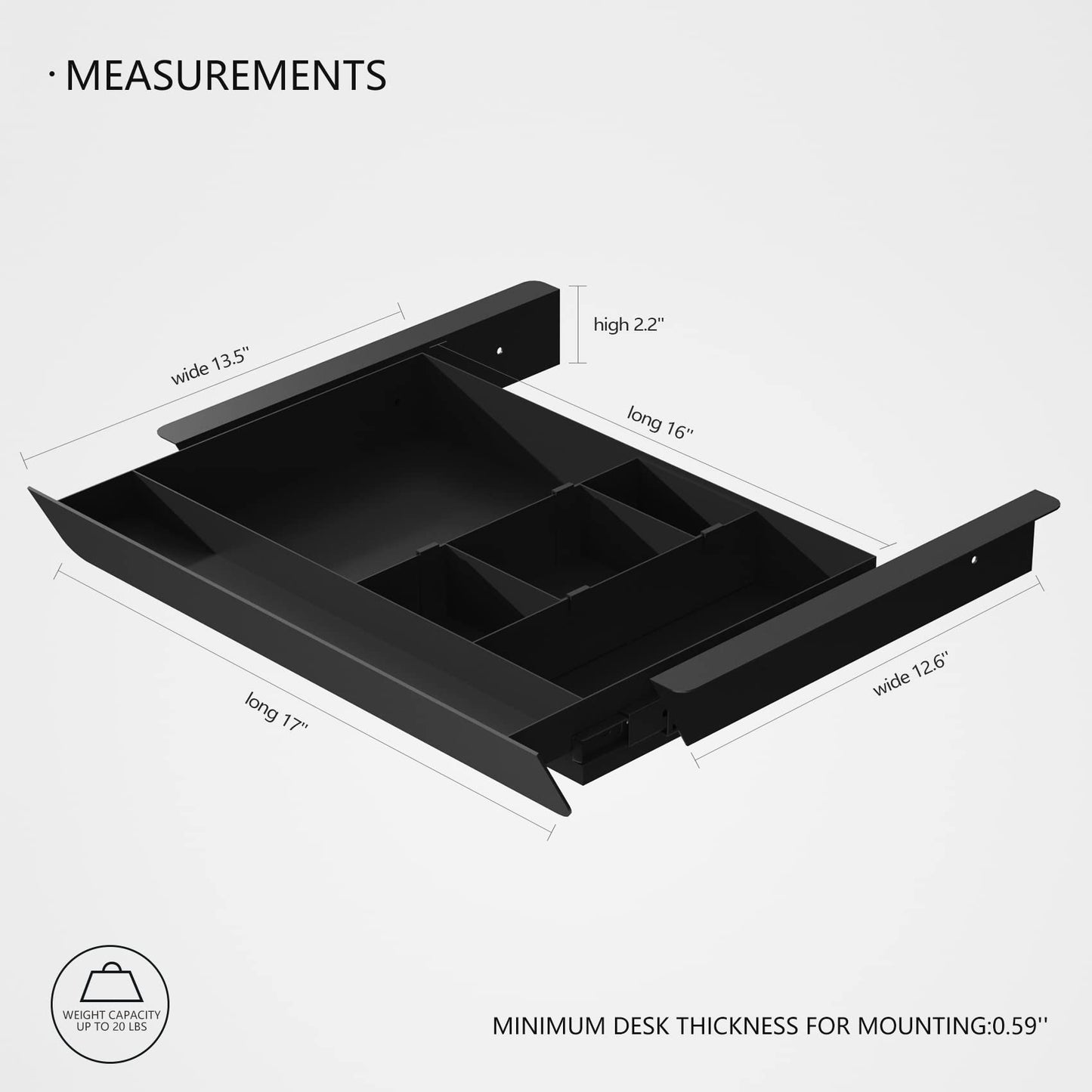 Gaxomo Under Desk Mounted Sliding Pull-out Drawer with Pencil Tray and Slide Storage Tray, 17'' long & 13.5'' deep Large Storage Organizer for Sit Stand Workstation