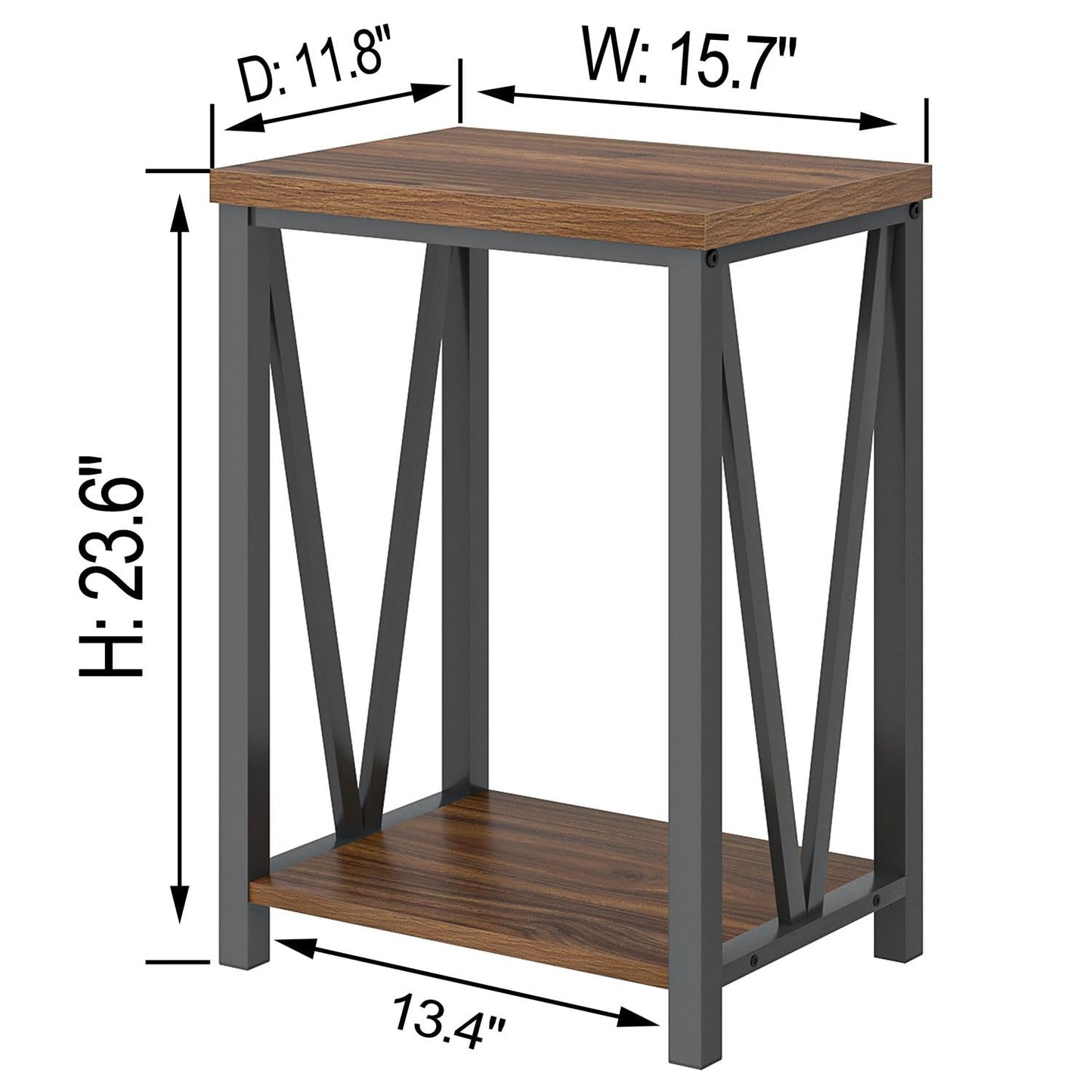FOLUBAN Small End Table, Rustic Wood and Metal Side Table with Storage, Modern Night Stand for Living Room Bedroom Office, Walnut