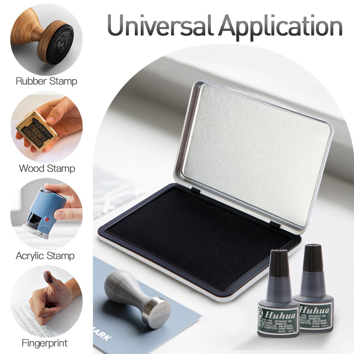 Melispapa Large Black Stamp Ink Pad Set - 1 Black Stamp Pad & 2 Black Ink-Refills (2 oz), 6.2" x 3.9" Large Ink Pad for Rubber Stamps, Non-Toxic, Washable, Waterproof & Permanent