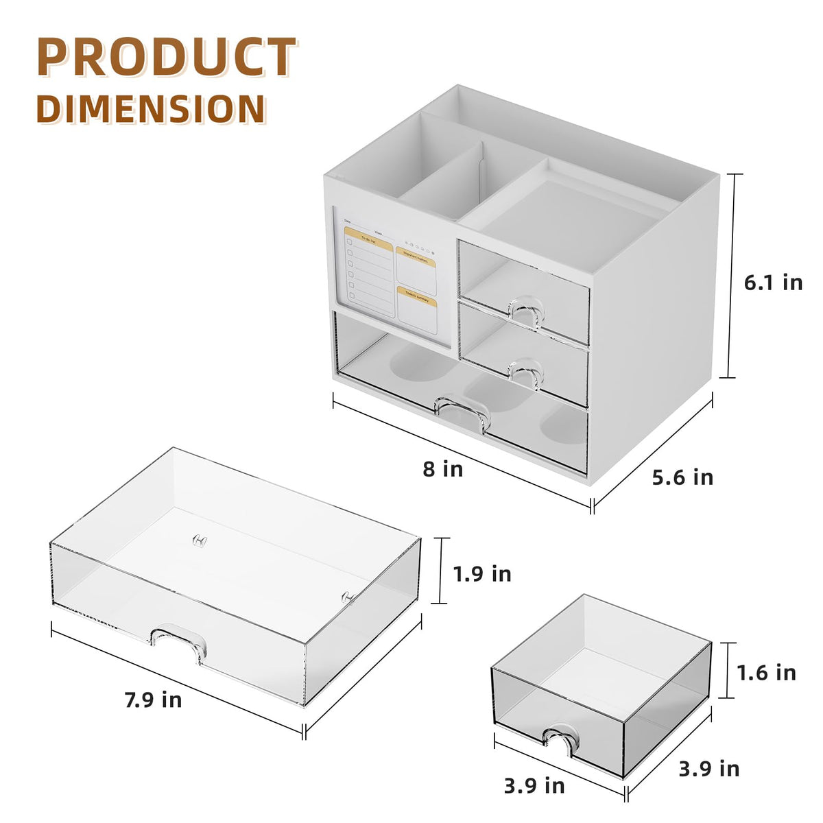 Marbrasse Desk Organizer with 3 Drawer, Multi-Functional Pencil Pen Holder for Desk, Desk Organizers and Accessories with 4 Compartments, Desktop Organizer Storage for Office Home Art Supplies (White)