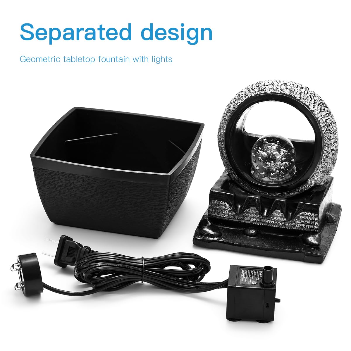 Tabletop Water Fountains, 3 Gears Desktop Fountain Indoor with Led Rolling Ball, Table Top Small Water Feature Interior Zen Relaxation Decor for Home Bedroom Living Room Office Apartment