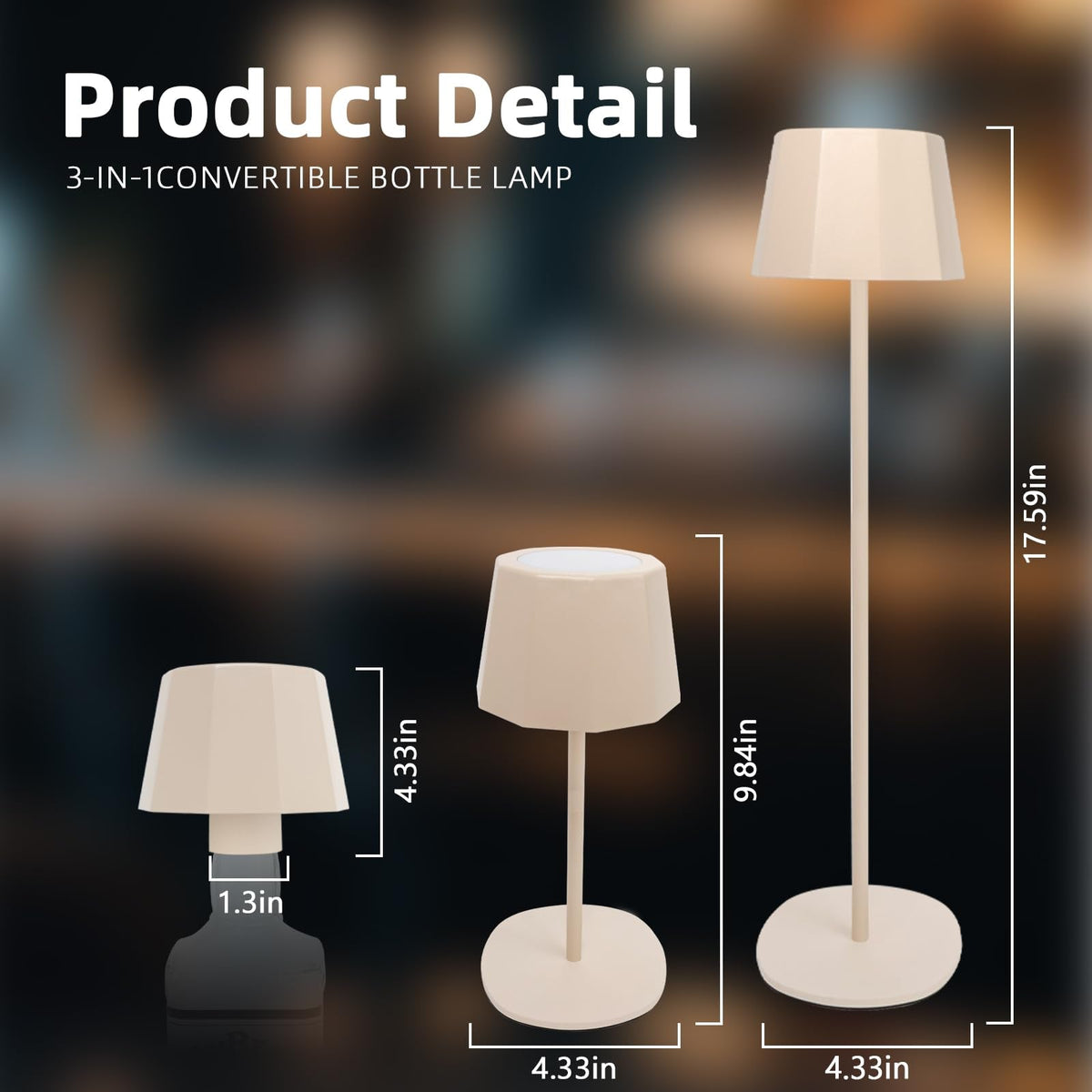 BHOTL Modern 2-in-1 Table Lamp & Bottle Lamp, Pleated Metal Shade Touch Control Lamp | Adjustable Height, Warm Light & RGB, Stepless Dimming, Anti-Tip Design,Trapezoid,Beige