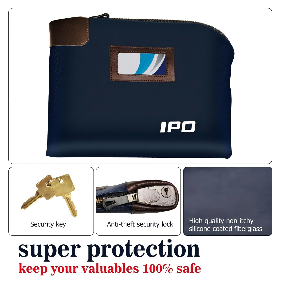 Waterproof Cash Bag with Lock and 2 Keys, 11 x 8.6 Inches, Canvas Documents Bag, Money Bank Deposit Bag with Zipper, Durable Leatherette Money Cash Coin Check Wallet Pouch for Men & Women