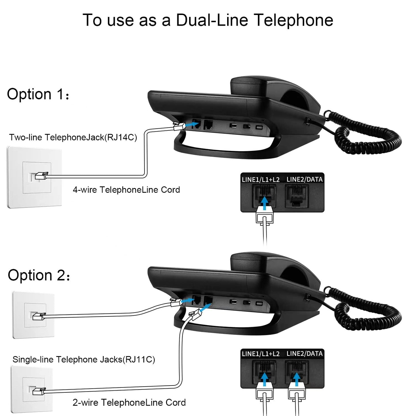 Ornin 2-Line Corded Telephone Systems for Small Business and House, Desk Phone Only (Black)