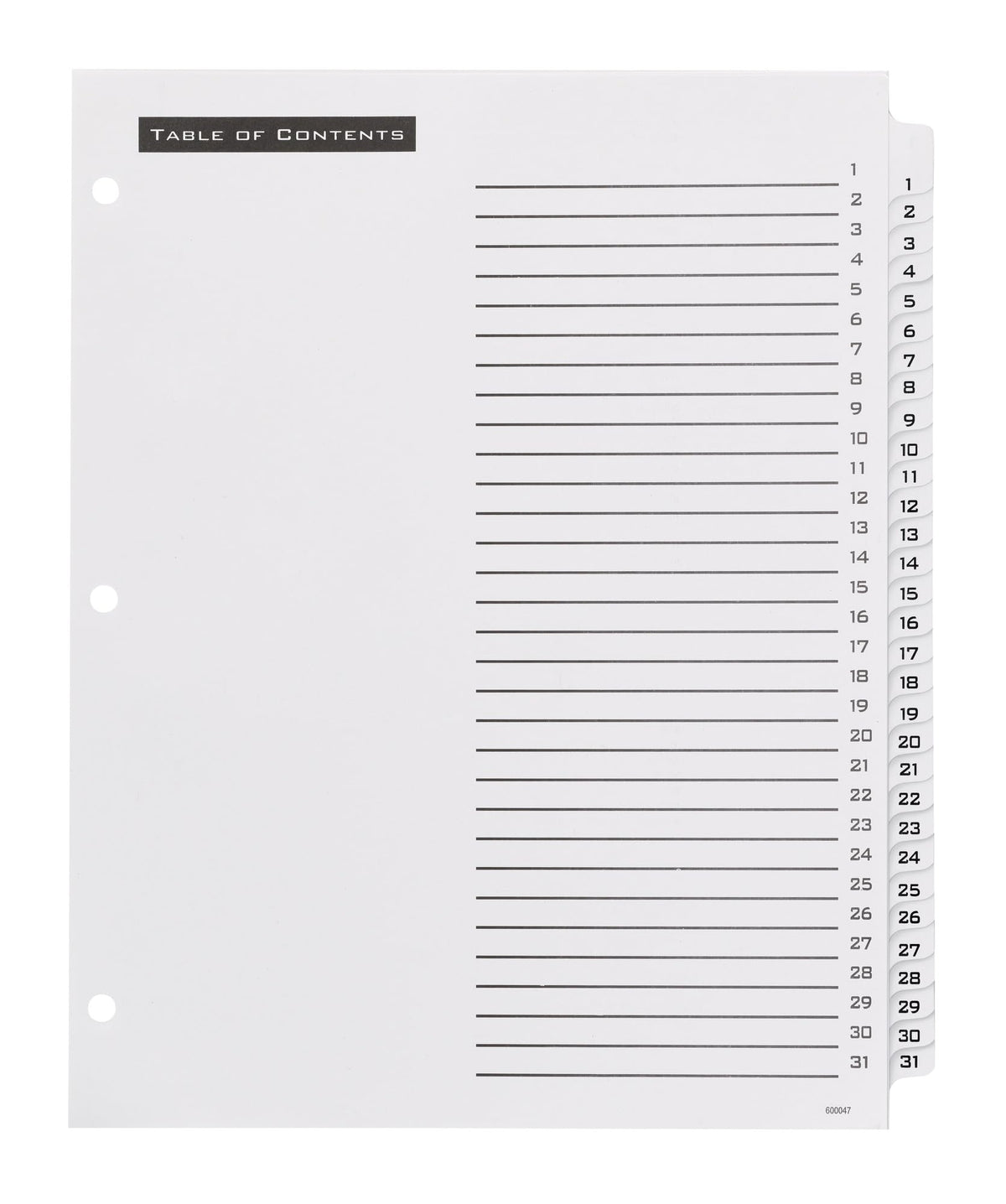 Office Essentials 11680 Table 'n Tabs Dividers, 31-Tab, Letter - White