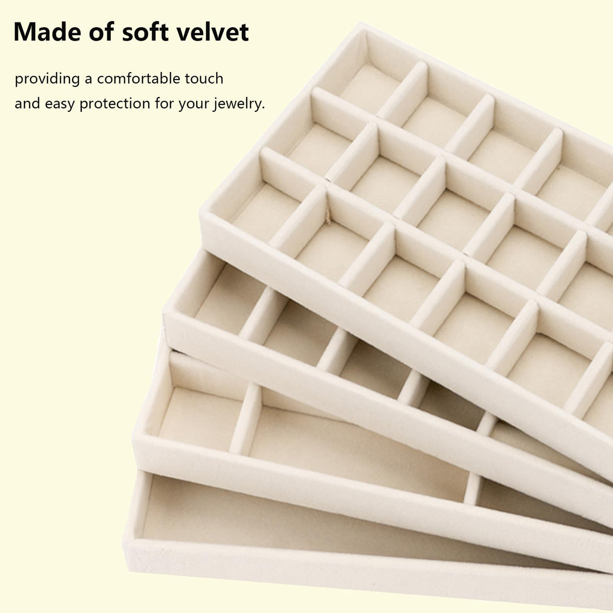 AIRZSNRY Velvet Jewelry Organizer for Drawer, Stackable Jewelry Drawer Inserts in Dresser, 8in Beige Storage Display Case for Rings Stud Necklaces Accessories, Set of 12