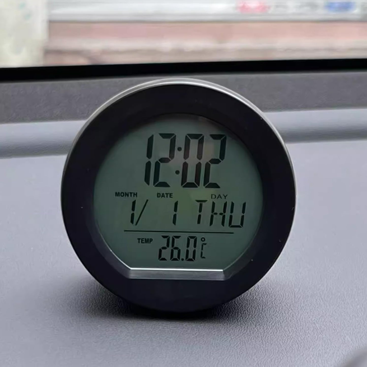 Timloon Car Dashboard Clock with Automatic Backlight at Night, Solar-Powered, Fahrenheit Temperature, 12/24 Hour Format Time, Calendar for Car Truck Office Home and Outdoor Camping (Includes Battery)