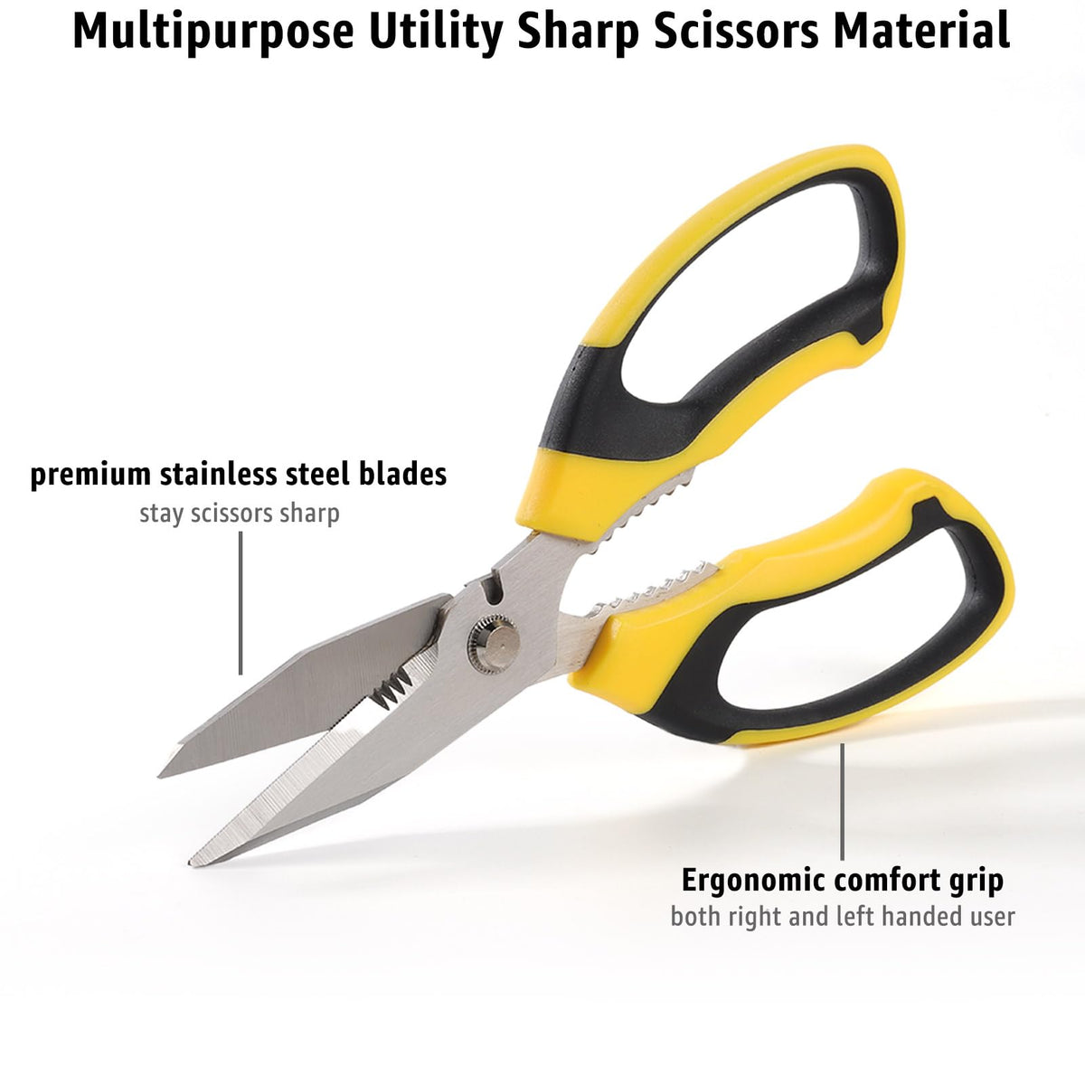 BoFuYuan Utility Scissors Heavy Duty: 8-Inch sharp Scissors All Purpose heavy duty, Serrated Blades Cut Carpet, Cardboard, Wire, Leather, Fabric, Multipurpose Shears for Kitchen, Garden, Office, Craft