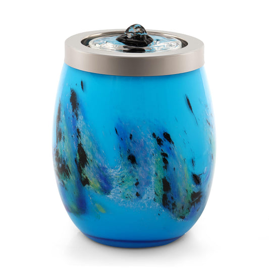 VOREEN Handblown Glass Tabletop Fountain - Art Glass Indoor Fountain with Color-Changing Glow - Artistic Indoor Water Feature with Optional Aromatherapy for Home, Spa, Office Décor - Blue