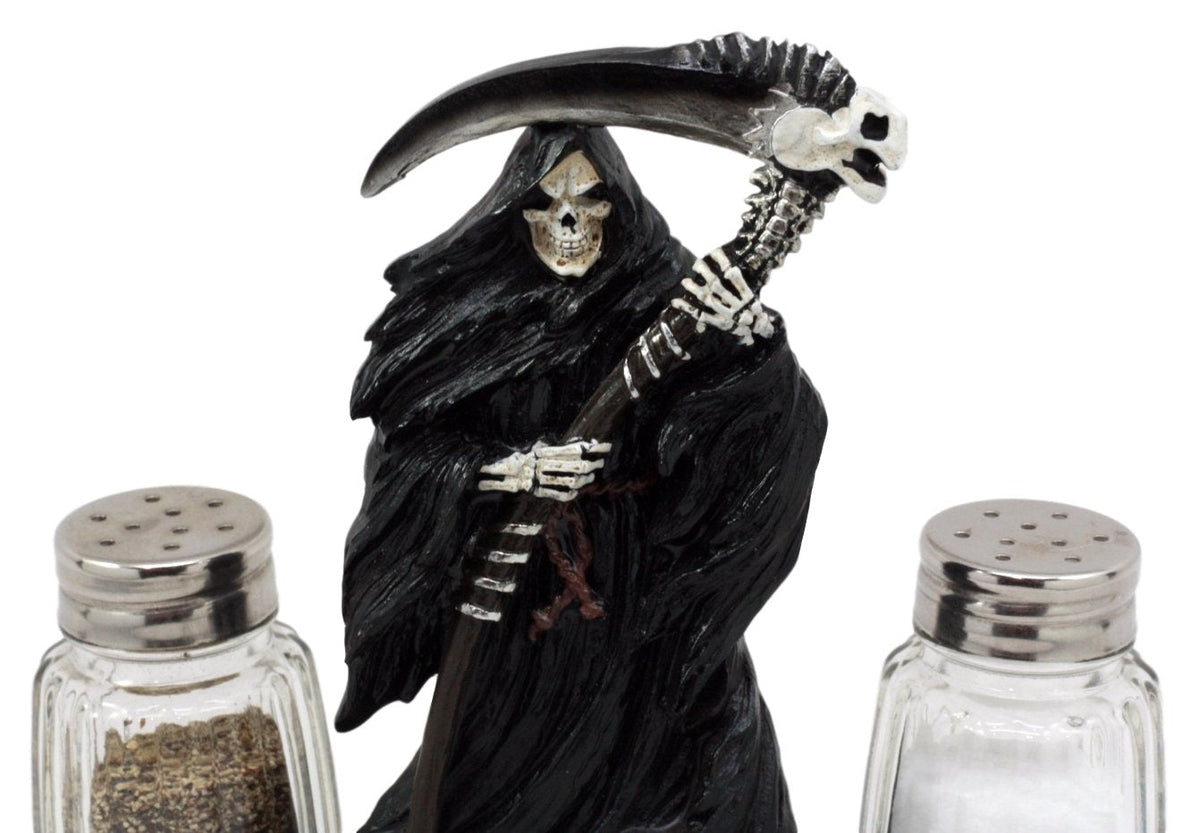 Ebros Gift Day Of The Dead Grim Reaper Standing On Skull Graveyard Salt & Pepper Shakers Holder Figurine Set 6.25"H
