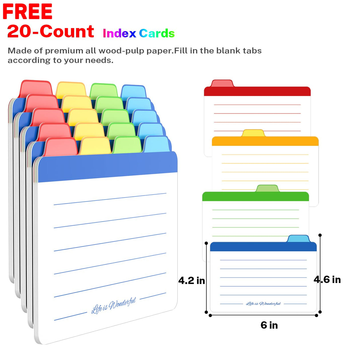Neando 4’’x6’’ Index Card Holder, Acacia Index Card Box, Index Card Organizer Case, Wood Recipe Box with Dividers, 4 Compartments for 600 Cards, File Note Flash Card Holders