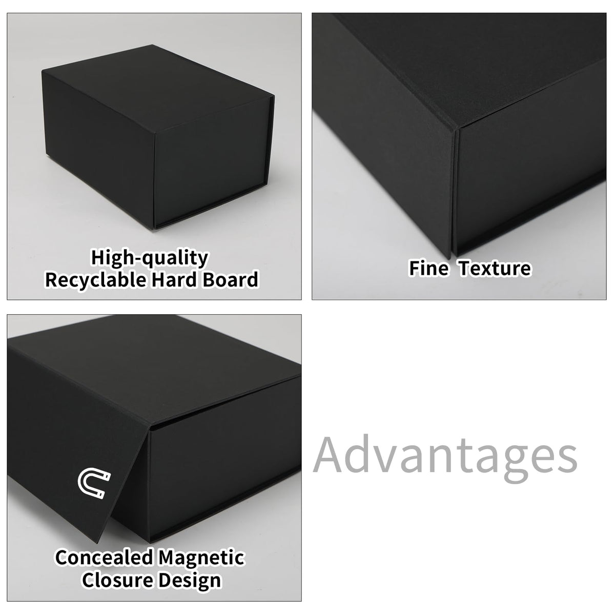 Ditwis 4 Pack 8x6x4 Inches Gift Boxes with Magnetic Closure Lids, Black Magnetic Box for Wedding, Groomsmen Bridesmaid Proposal, Birthdays, Mother's Day