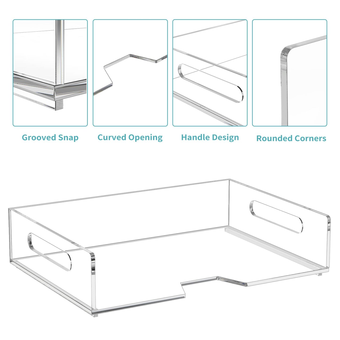 HIIMIEI Acrylic Paper Tray 2 Pack Clear Letter Tray Desk Stackable Organizer for School, Home, Office - Horizontal