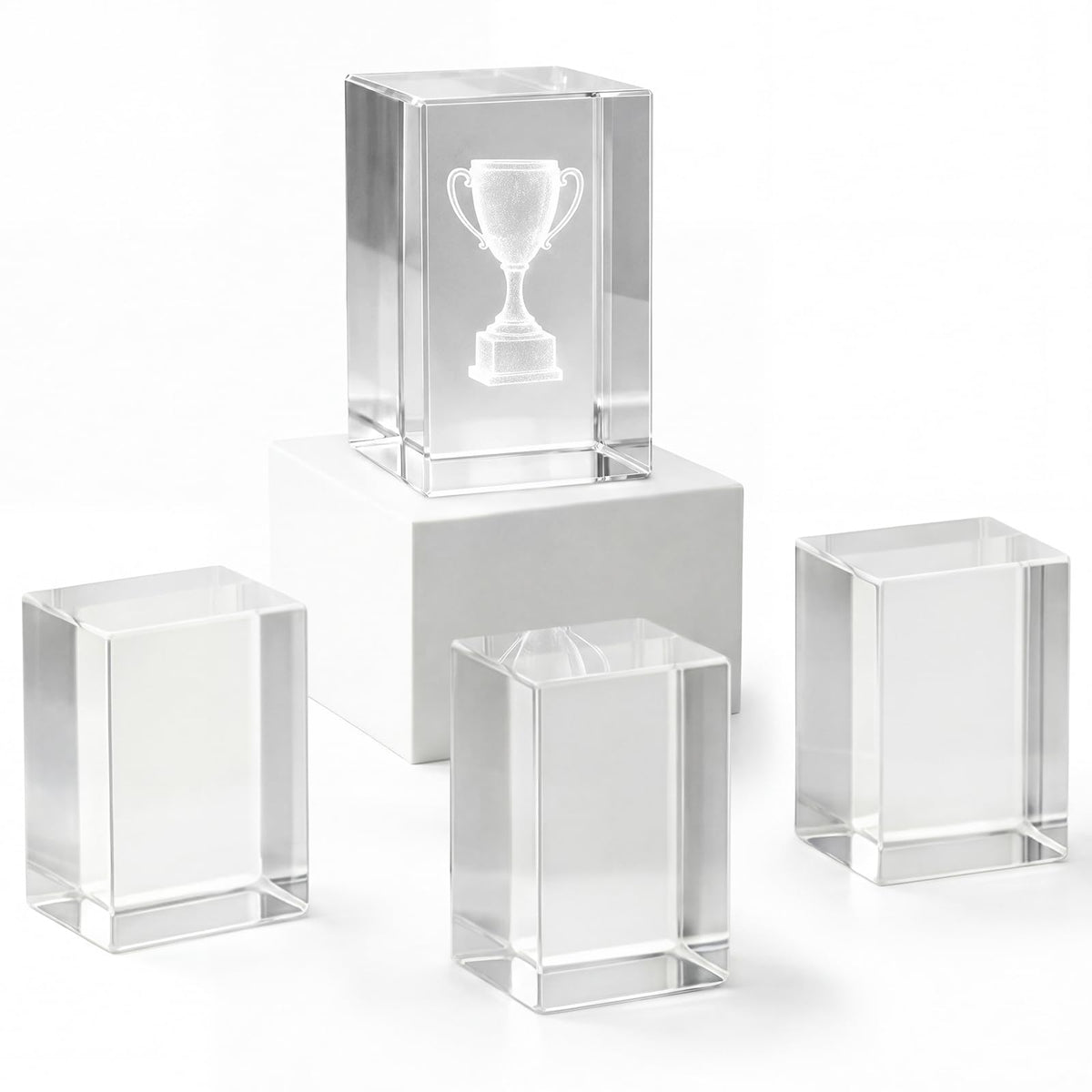 Cloudray Cube Crystal Blank Blocks for 2D & 3D Lazer Engraving Machines, Glass Blocks Set of 4, Crystal Stand, Clear Crystal Ornaments for 3D Crystal Photo & Custom Gifts, 4 Packs
