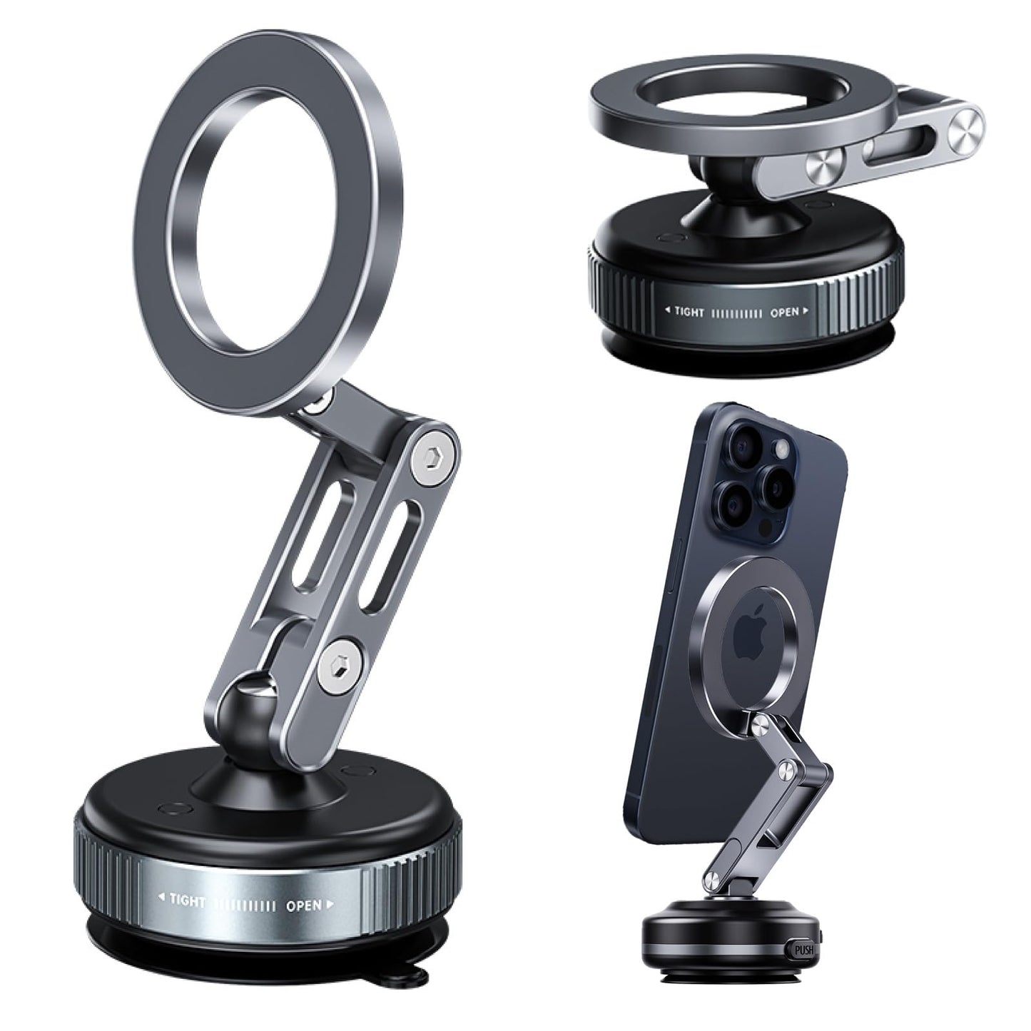 for MagSafe Car Mount – Vacuum Lock Magnetic Phone Holder with Strong Suction Cup, Adjustable Extendable Phone Stand, 360° Rotatable Dashboard & Windshield Mount for iPhone 16 15 14 13 12 Pro Max