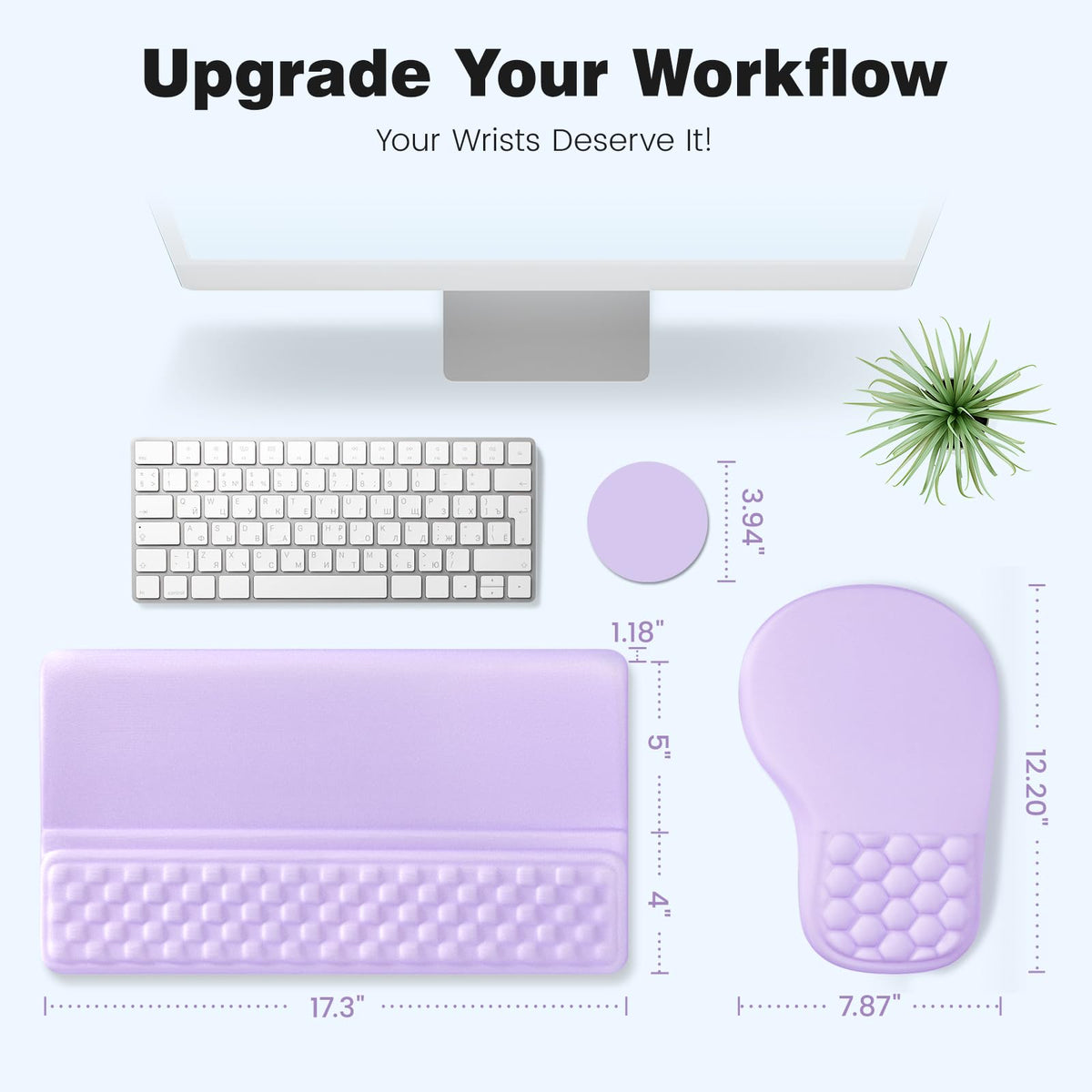 Ospelelf Ergonomic Mouse Pad and Keyboard Stand Wrist Rest Set, Memory Foam Comfort, Pain Relief for Typing, Office Desk Accessories, Purple
