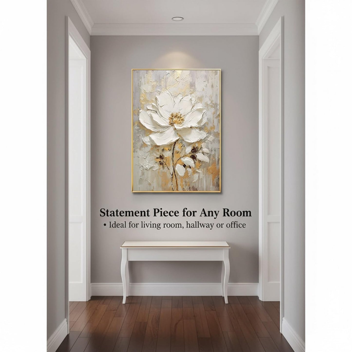 Large Hand Painted Flower Oil Painting for Ofiice-3D White Floral Canvas Wall Art for Bedroom- Framed Modern Artwork for Living Room Home Decoration 32x48inches