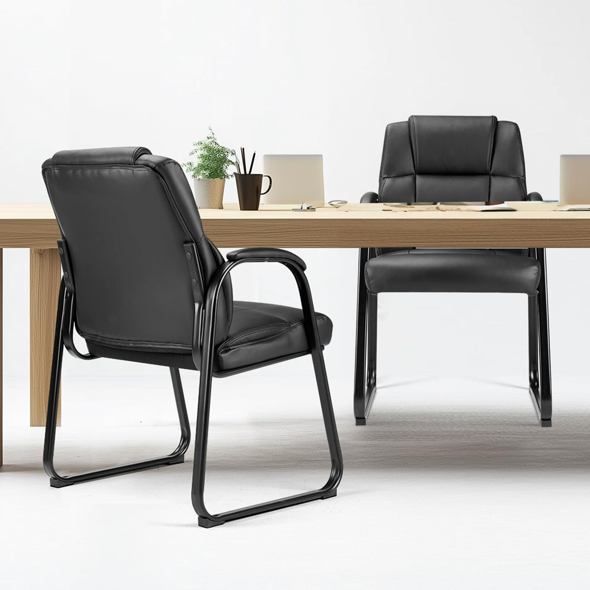 DUMOS Office Desk Guest Chair Set of 4, Leather Waiting Room Chairs with Padded Arms for Elderly Home Reception Area Conference Room Lobby Side breakroom