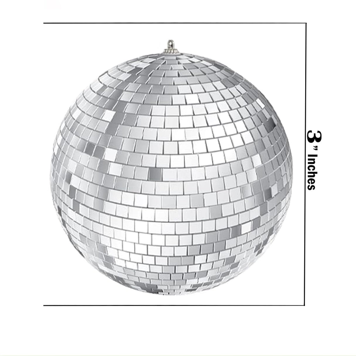 The Dreidel Company 4-Pack Mirror Disco Ball 3" Inch Silver Hanging Ball with Attached String for Hanging, Reflects Light, Party Favor (Pack of 4)