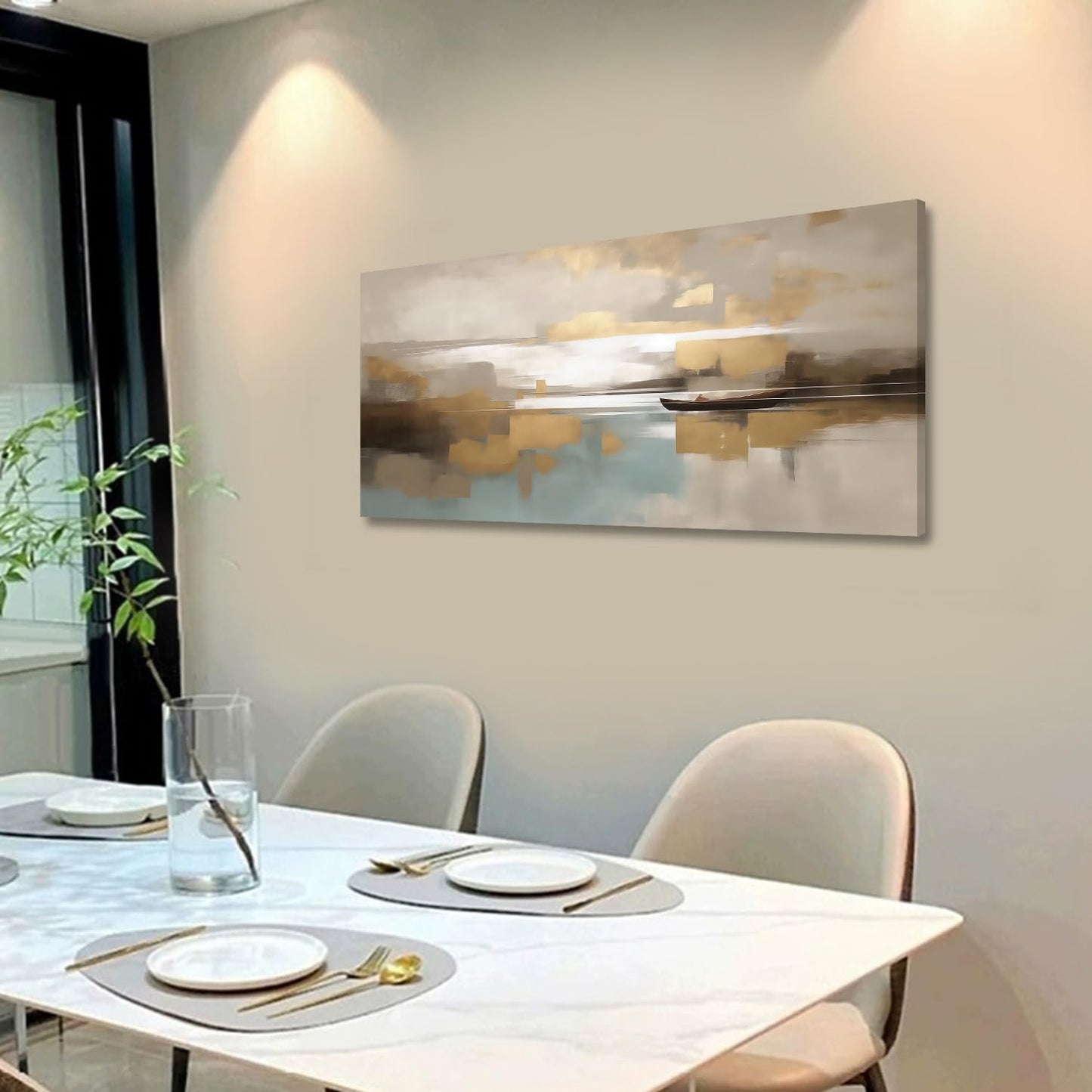 Beige Abstract Wall Art Living Room Wall Decor Canvas Painting Framed Modern Abstract Artwork Print Neutral Wall Art Bedroom Decor Picture Artwork for Office