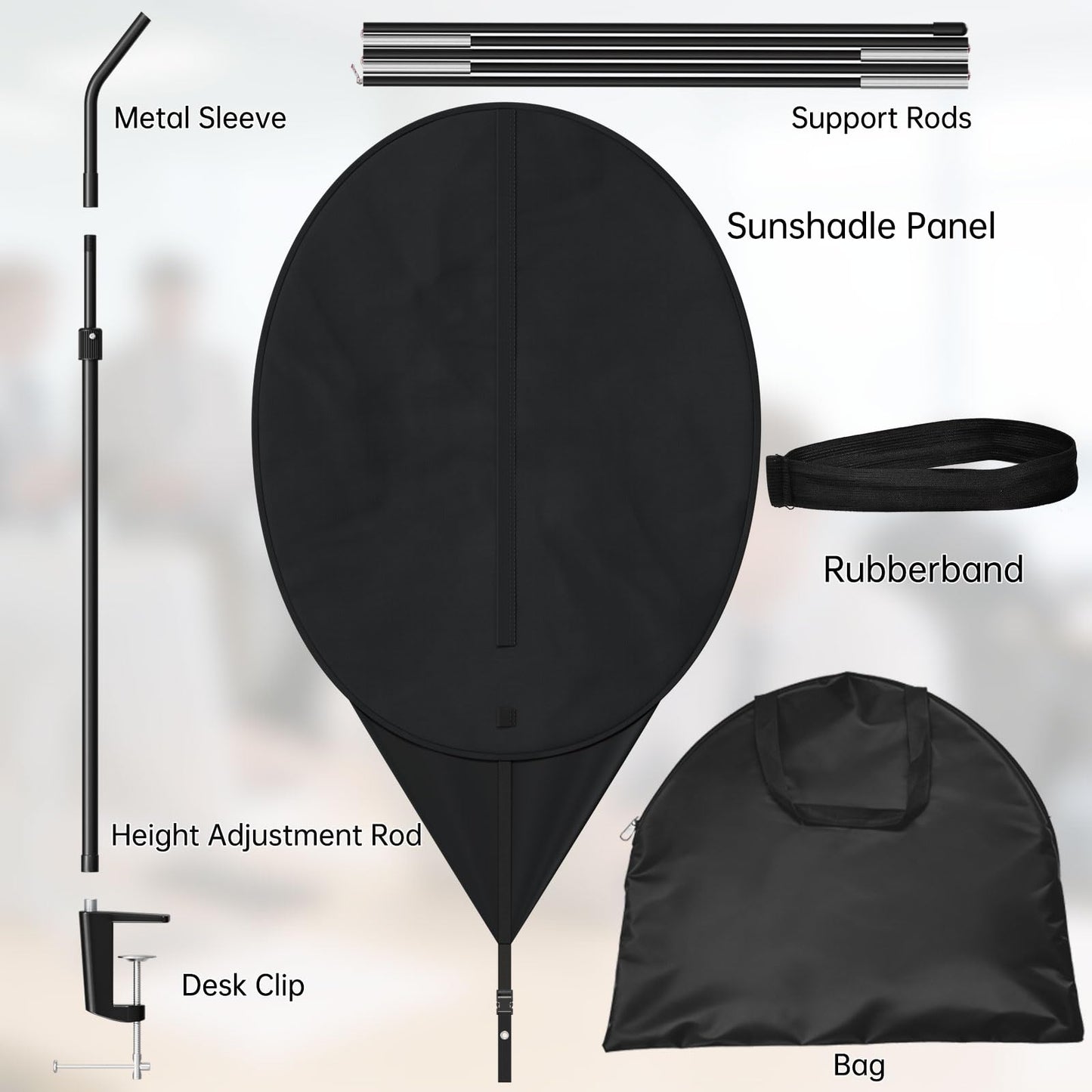 Large Office Cubicle Desk Shade – Blocks Overhead Light, Reduces Eye Strain & Headaches for Light Sensitive Workers, Anti-Glare Canopy, Black
